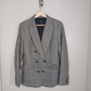 J. Crew Glen Plaid Wool Blend Ruffle Classic Pocket Career Women's Blazer Size 8